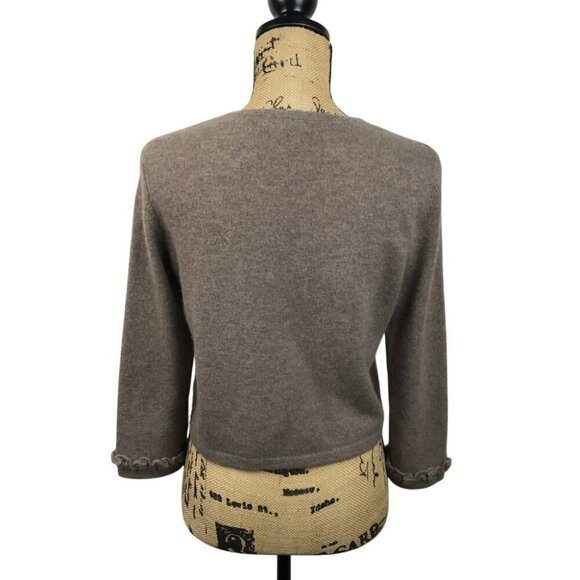 Charter Club 2-Ply Cashmere Cardigan Sweater Small Brown Taupe Front Braided - Picture 4 of 7